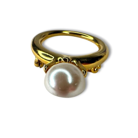 Anne Klein Gold Tone Faux Pearl Ring Brooch 1.76" x 1.23 - Picture 7 of 7